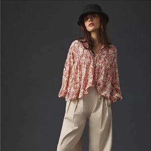 Anthropologie tie-front peasant blouse